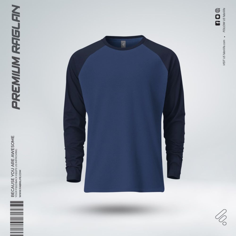 Dark Blue Raglan Premium Full Sleeve Raglan | Deep Blue - Best Quality Product | Fabrilife