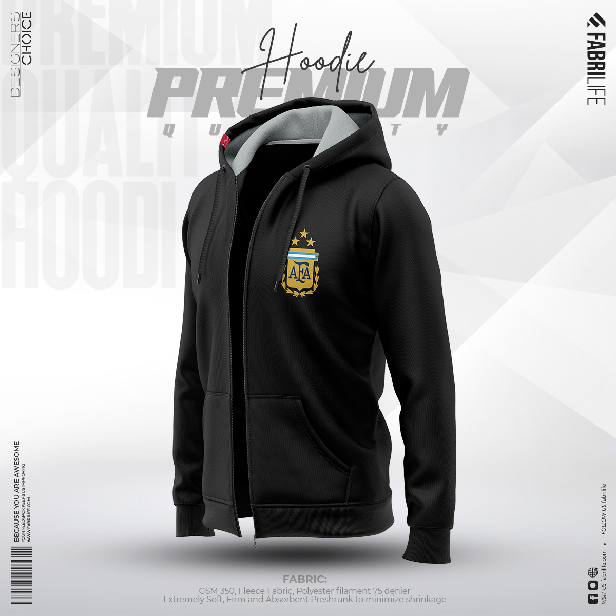 Mens Premium Hoodie Argentina 3 Stars Black At Best Price Fabrilife