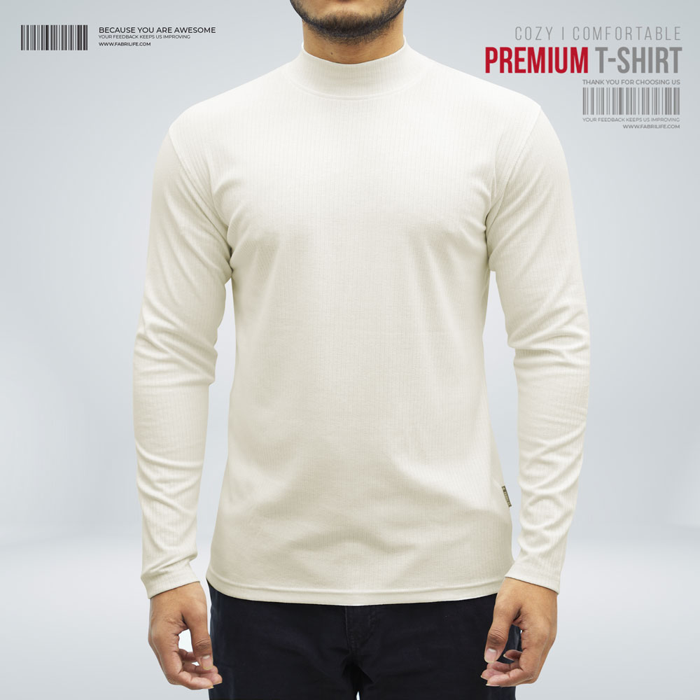 Mens Premium High Neck Full Sleeve Creamy White At Best Price Fabrilife