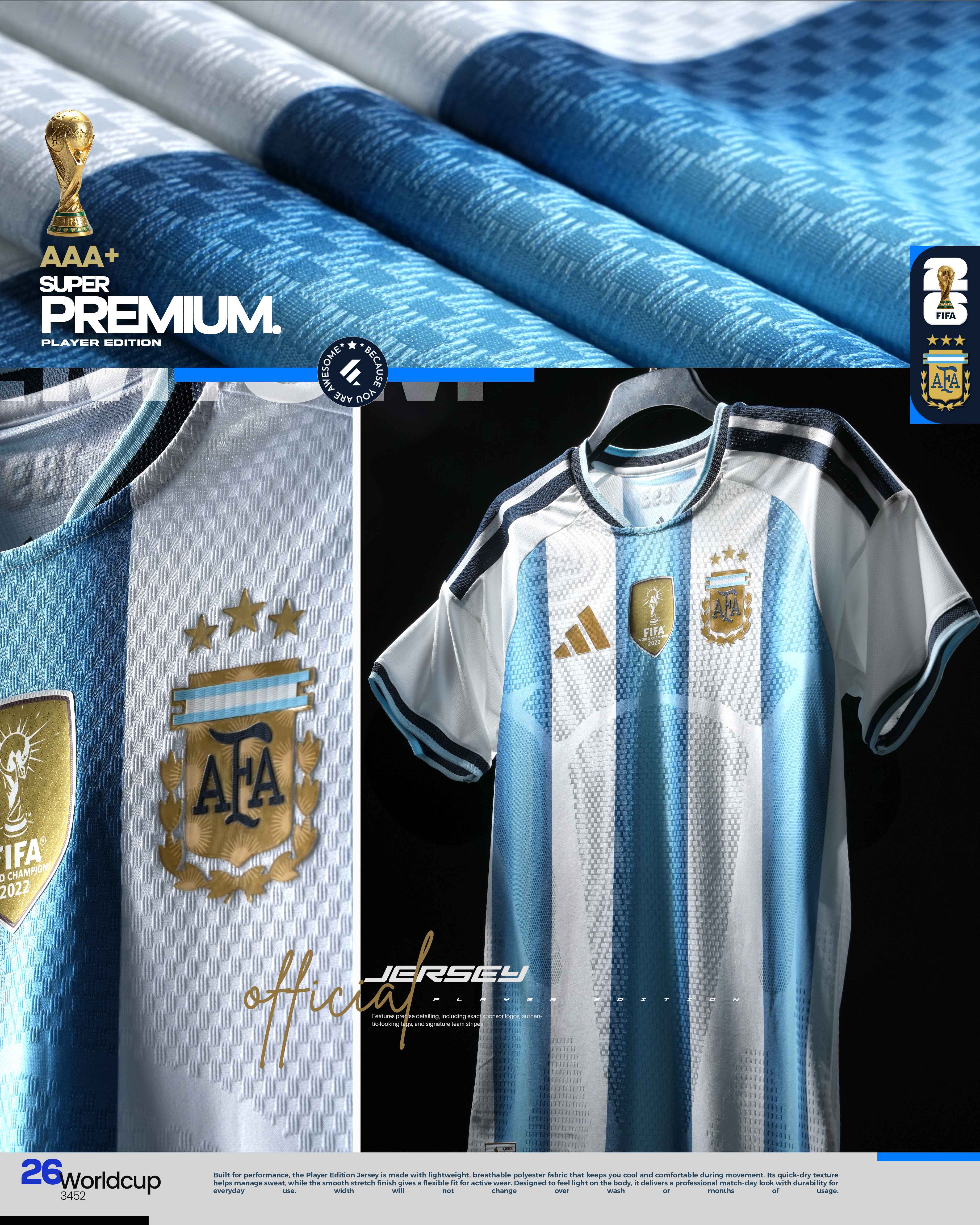 Argentina 2026 World Cup Home Jersey — Ultra Premium Player Edition